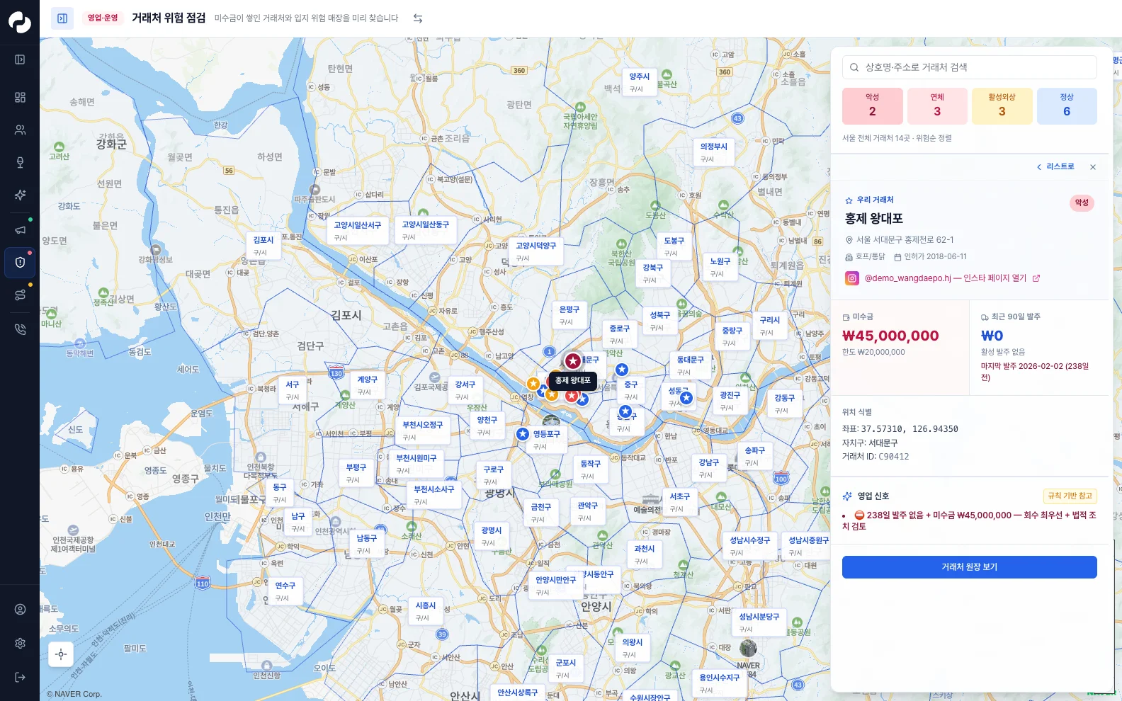 위험 점검 화면